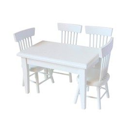Dollhouse Dining Table Miniature Furniture Wooden Finished 5 Piece Set (White)