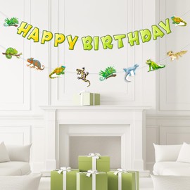 SHADOAMP Lizard Birthday Banner Reptile Party Decorations Lizard Happy Birthday Banner Lizard Theme Garland DIY Rainforest Animal Hanging Decorations for Lizard Reptile Birthday Party Supplies