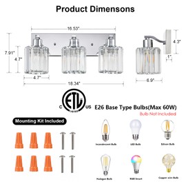 ALAISLYC Crystal Bathroom Vanity Lights 3 Lights Bathroom Light Fixtures Over Mirror 18 Inch Vanity Light for Bathroom Wall Sconce for Mirror Kitchen Hallway Cabinet