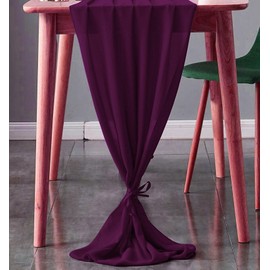 VDS - 1 PC | Eggplant 14ft Sheer Chiffon Table Runner 27x170 Inches Centerpiece Cloth Gauze for Wedding Bridal Shower Birthday Graduation Engagement Ceremony Event Party Banquet Table Decoration