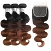 ANMETAN 1B/2/30 Ombre Body Wave Human Hair Bundles With Closure,