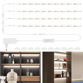 WOBANE LED Showcase Lighting 4 LED Kitchen Under-Unit Light with Switch, Super Bright LED Under-Unit Light, 12 V LED Light Strip for Shelves, Kitchen, Cupboard, Wardrobe, 4 x 50 cm, 120 LEDs, 6000 K