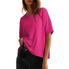 Dokotoo Women's Tops for Women 2025 Loose Oversized Basic Tee Comfortable Soft Fabric Flattering Fit - Womenswear:_Rose Red_XL