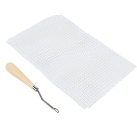 Mesh Canvas, Blank Rug Hooking Mesh Canvas Carpet Making Fabric Canvas DIY Rug Canvas Mesh Knitting Canvas Sheets for Latch Hook Rug Tapestry Canvas DIY(Mesh cloth 50cm+ wooden handle crochet)