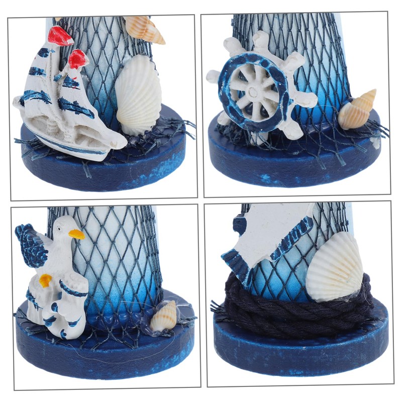 Ipetboom 4pcs Mediterranean Style Mini Wooden Lighthouse Ornaments Nautical Home