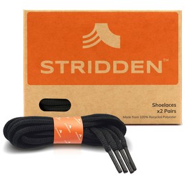 STRIDDEN 2 Pairs Oval Shoelaces, 1/4” Half Round Eco-Positive Shoe Laces for Sneakers, Athletic Shoes, Boots and More, Black/36in