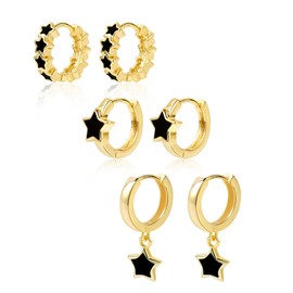 ALEXCRAFT Black Heart Hoop Earrings Gold/Silver Earrings Set Small Women Earrings Gift for Women Girlfriend Mother and Girls, Yellow Gold