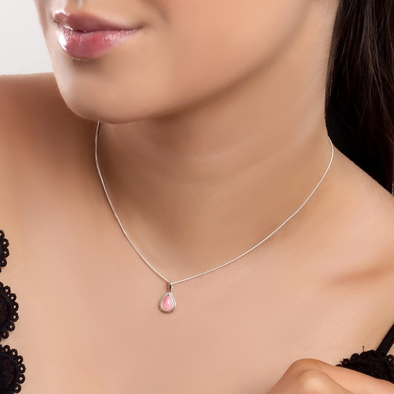 925 Sterling Silver and Peruvian Pink Opal Necklace, October Birthstone