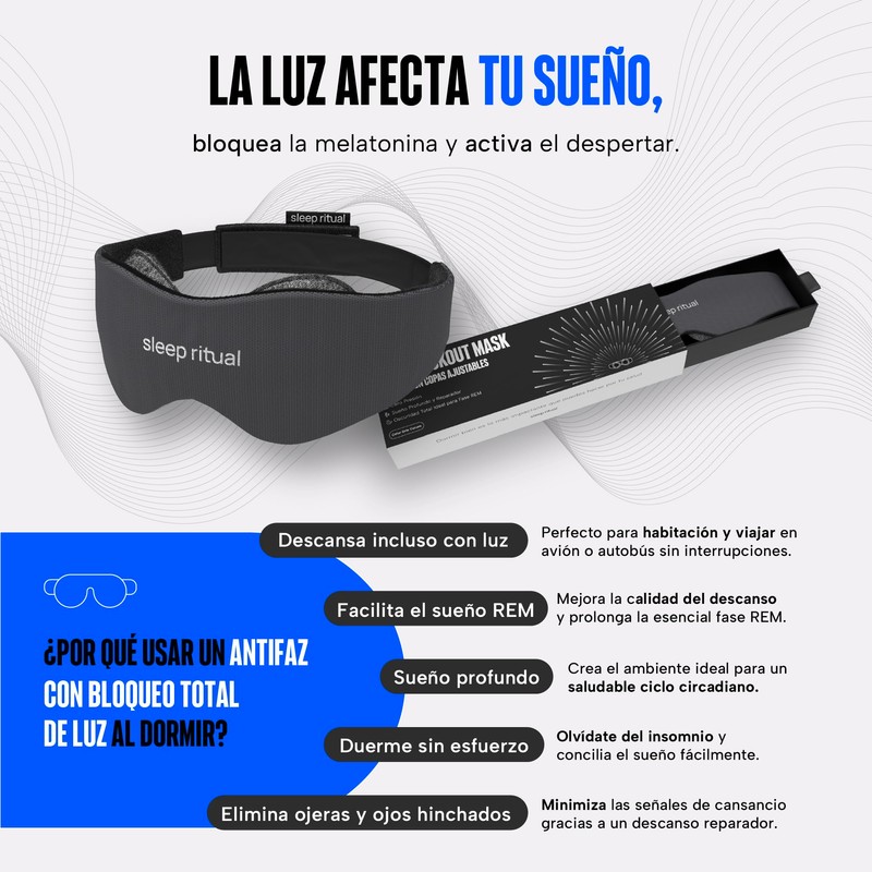 Sleep Ritual Antifaz para Dormir Pro Blackout. Antifaz Con Copas