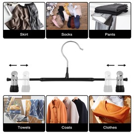 Dünne Hosenbügel, GUANJUNE rutschfeste Hosenbügel mit Verstellbaren Clips, Platzsparende Kleiderbügel für Kleidung, Rock, Jeans, Mantel (Schwarz, 10)