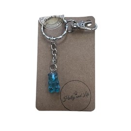 Keyrings, novelty keychains, fun zipper, key rings (Blue Gummy Bear - Silver)