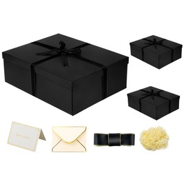 YINUOYOUJIA 3 Pack Large Black Gift Box 16.5x13x5.5 inches,Black Boxes with Lids for Presents,Birthday,Valentine's Day,Mother's Day,Christmas,Anniversary.