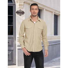 MoFiz Men's Corduroy Shirts Casual Lightweight Jacket Long Sleeve Button Down Shacket Jackets with Pocket