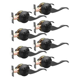 Mengico 8 Pack Black Interior Passage Door Knobs, Keyless Door Handle for Hallway & Closet, Wave Style Non-Locking Door Lever Reversible for Left & Right Handed