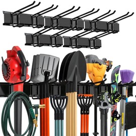 TIDYME Garage Wall Organizer | 80" Heavy-Duty Tool Storage Rack | Adjustable Double-Layer Hooks | 500 lbs Capacity | Carbon Steel Wall Mount Holder for Shovels, Rakes, Ladders & Power Tools
