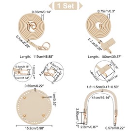 WADORN DIY Handbag Making Kits, Handmde Crochet Knitting Bag Making Accessories Include Round PU Leather Bag Bottom Bag Shoulder Strap Braided Leather Handle Strap and Drawstring Strap