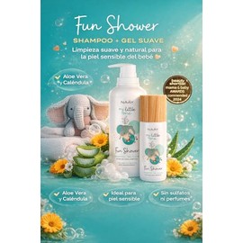 NAÁY My Little One Fun Shower Champú Gel Suave 2 en 1, 200 ml, Aloe Vera y Caléndula, Sin Sulfatos, Para Pieles Sensibles y Atópicas, Bebés y Niños, V
