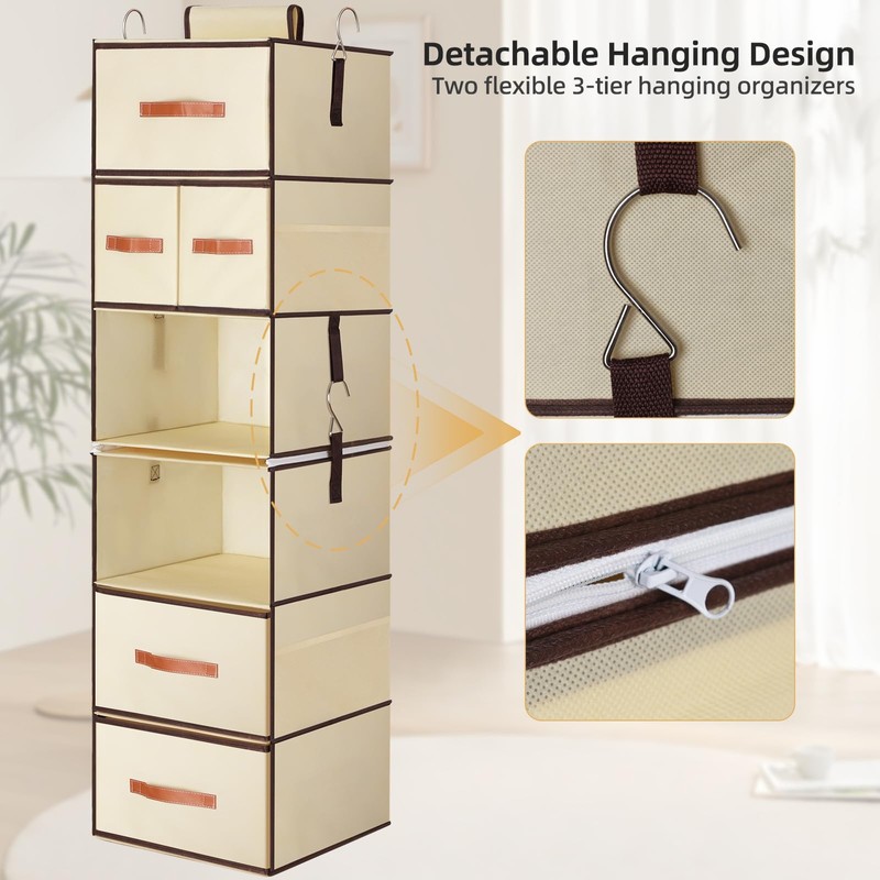 Hanging Closet Organizer 6-Shelf, Upgrade Hanging Shelves for Closet with