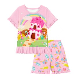 LQSZ Girls Pajamas Set Bow Tie Princess Paj Summer Girls Birthday Gifts Ruffled Short Sleeves PJ for 5T Size 6