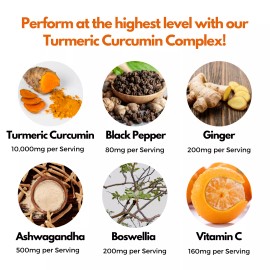 Turmeric Capsules 10,000mg Curcumin, Black Pepper & Ginger Complex Tumeric