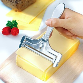 FACKELMANN 45861 Aluminum Cheese Cutter with Roller and Cutting Wire Cheese Cutter Cheese Slicer Cheese Scoop Kitchen Tool Aluminum Grey 15cm