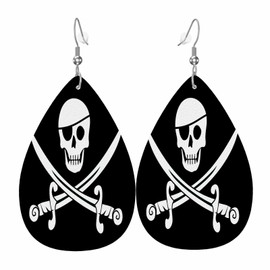 Jolly Roger Pirate Flag Leather Earrings for Women Skull Bayonet Cross Earrings Teardrop Earrings Dangle Earrings Decoration Christmas