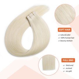 XDhair Tape Extensions Real Hair Platinum Blonde 20 Pieces 50 g 35 cm Platinum Blonde Hair Extensions Real Hair Blonde Remy Real Hair Extensions Silky Straight Tape Ins (#60-14)