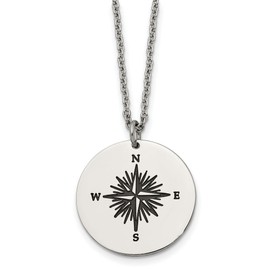 Jewelry Stores Network Not All Who Wander Are Lost Words on Compass with Necklace in Stainless Steel 24 mm x 24 mm