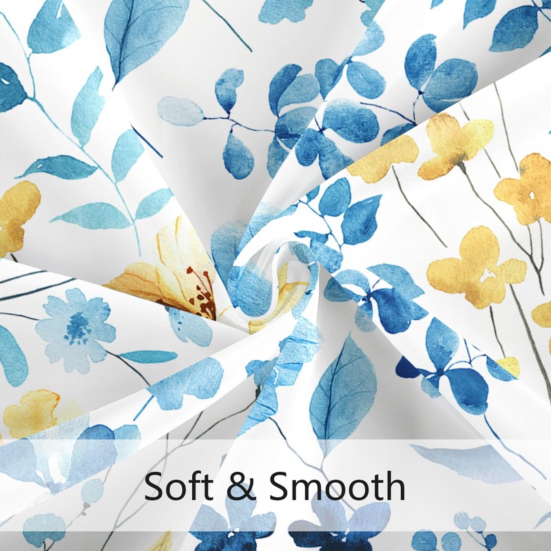MAYZUS Blue Yellow Floral Shower Curtain 60x72, Cute Flower Fabric