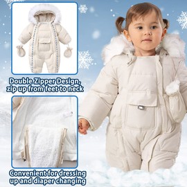 Fairy Baby Winter Snowsuit Hooded Romper Thick Warm Jumpsuit with Gloves Booties Infant Fur Trimmed Outwear for Boy Girls