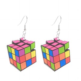 Vintage Record Radio Pendant Earrings for Women Colorful 70s 80s Retro Acrylic Resin Earrings Cassette Tape Vinyl Rainbow Acrylic Earrings for Women Gifts Jewelry-A