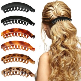 JSTHHTT 6 Stück Haarspangen Bananen Fisch, Bananen Haarspange, Banana Clip, Bananenspange, Ranzösische Bananen Klammer für Damen Mädchen für Langes, Lockiges Oder Glattes Haar