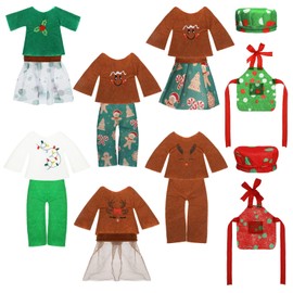 Poen 16 Pcs Christmas Doll Accessories Set Christmas Doll Clothes Include Xmas Skirt Vest Apron Hats Elk Gingerbread Clothing Holiday Mini Outfits for Boys Girls Doll Decorations