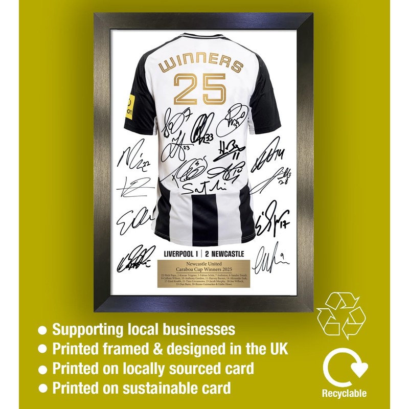 Newcastle Carabao Cup Winners 2025 Limited Edition Signed A3 Shirt