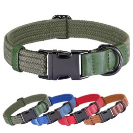 PET ARTIST Heavy Duty Dog Collars for Medium Dogs, Durable & Soft Cotton Dog Collar, Stylish Green Dog Collar with Quick Release Metal Buckle, Adjustable Medium Dog Collar for Male Dogs,M(Fit 13-21")