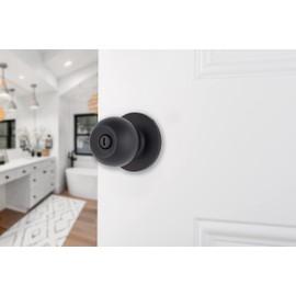 BRINKS – Transitional Privacy Locking Interior Ball Door Knob, Matte Black - Designed for Traditional and Transitional Homes and Blends Seamlessly with Interior Décor (E2435-122)