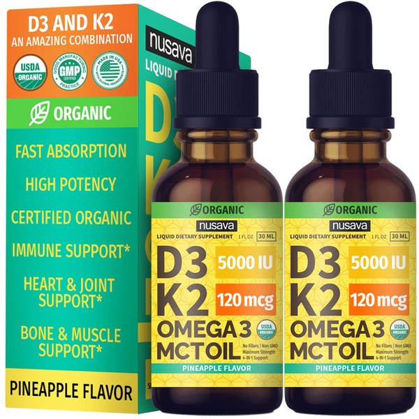 (2 Pack) Organic Vitamin D3 K2 Drops with MCT Oil