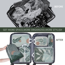 6 Pcs Compression Packing Cubes Waterproof Suitcase Travel Bag Luggage Backpack Organizer Travel Cubes for Packing-Bohemian