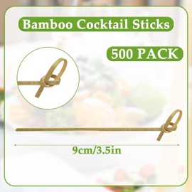 LDXDRU 500 Pack 9cm / 3.5 Inch Bamboo Cocktail Sticks, Knot Shaped Bamboo Knot Skewers, Fruit Sticks Food Picks Cocktail Garnish Stick Cocktail Swizzle Picks for Party Food Drinks Appetizer