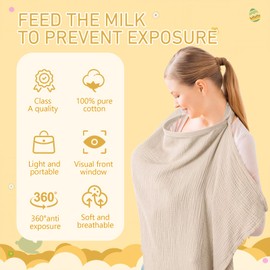 2PCS Breast Feeding Cover for Mum,Nursing Cover with Arch Neckline,Soft Breathable Cotton,Multiple uses,for Mum Privacy Coverage,for Outdoor Feeding