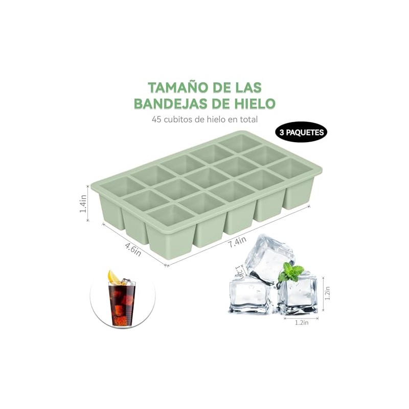 3 Piezas Bandejas Para Cubitos de Hielo,Cubitos Cuadrados de 3