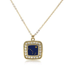 Inspired Silver - Alaska Flag - Gold Necklace for Women - Square Pendant Chain Necklace Jewelry Gift with Cubic Zirconia - Women's Necklace Charm with Lobster Claw Clasp