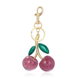 Glitter Cherry Keychain - Cherry Bag Charm Key Rings - Cute Handbag Purse Charms Accessories Decor for Women Girls Gift