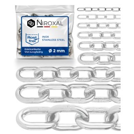 300 cm = 3 m 2 mm thick rain chain, sold by the metre, V4A, short link in one piece, stainless steel A4, DIN 56856, steel chain, DIN 766, stainless steel chain, metal link chain, 3 m