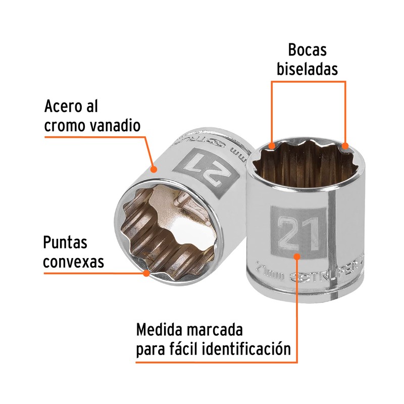 Truper D-3821-M, Dado de 12 puntas mm, 21 mm, cuadro