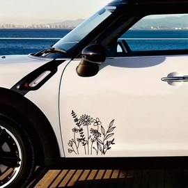 Wildflower Garden Car Window Decal, Floral Design, Decorative Vinyl Sticker,8.66x7.87inch Glossy Camper Van Vehicle Bumper Stickers SV83 (Black)