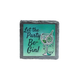 Let the Party Be-Gin! Slate Coaster – Fun Cocktail Design (slco-ds24-ltpbgrg)