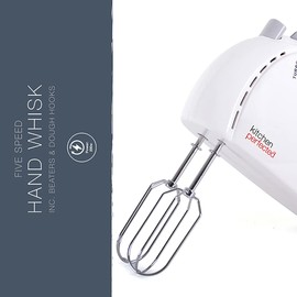 KitchenPerfected 200w Hand Whisk - 5 Speed Selection - Turbo Function - 2 Beater Attachments - 2 Hook Attachments - Eject Button -White - E5433WH