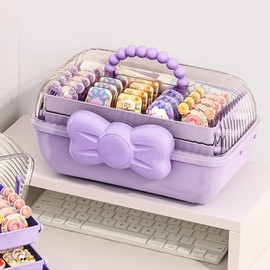 Caja organizadora de accesorios para el cabello para niñas, caja de almacenamiento para lazos de pelo, rganizador a prueba de polvo con asa para Accesorios para el cabello, maquillaje