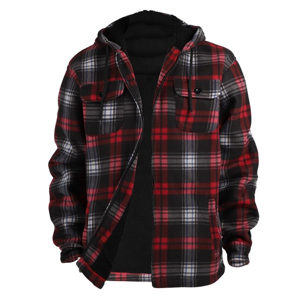 Yasumond Mens Warm Fleece Jackets Zip Up Plaid Flannel Sweatshirt
